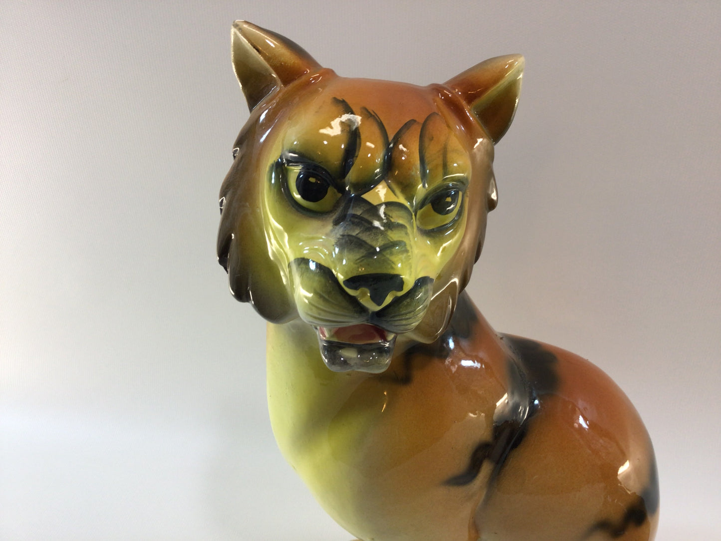 Ceramic Tiger Figurines 12" Hand Painted Mid Century Kitsch Decor Made in Japan