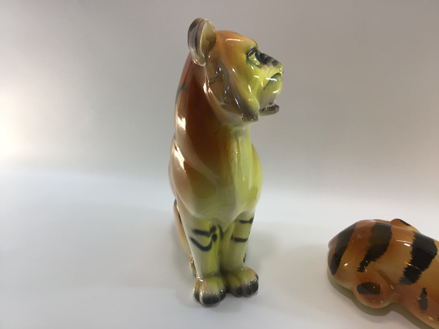 Ceramic Tiger Figurines 12" Hand Painted Mid Century Kitsch Decor Made in Japan