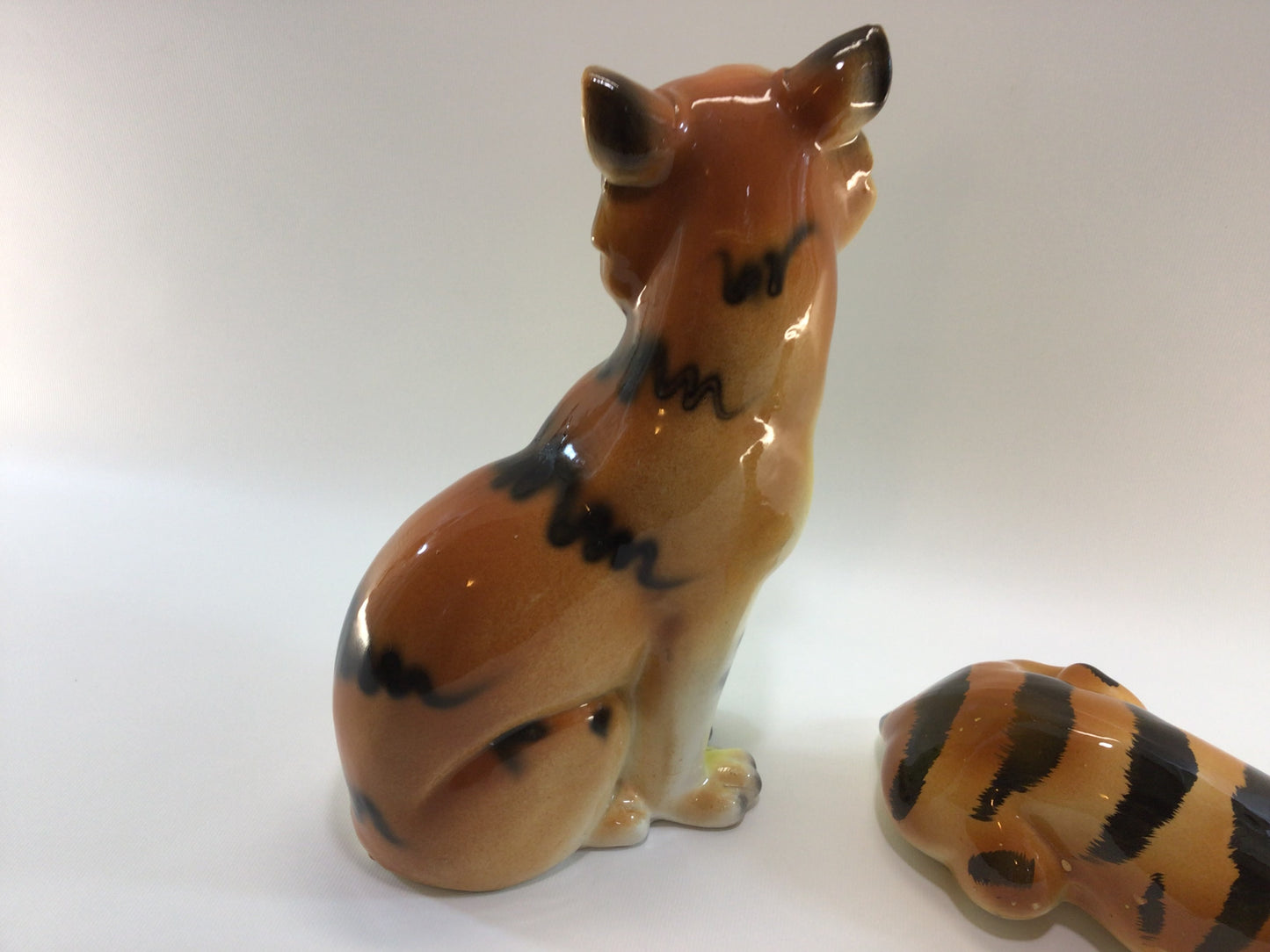 Ceramic Tiger Figurines 12" Hand Painted Mid Century Kitsch Decor Made in Japan