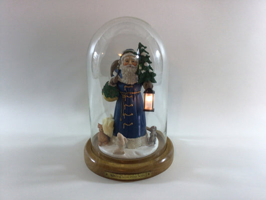 Vintage Glass Dome Blue Santa Claus Figurine Holiday Decor with Lighted Lantern House of Lloyd A Walk With Pere Noel