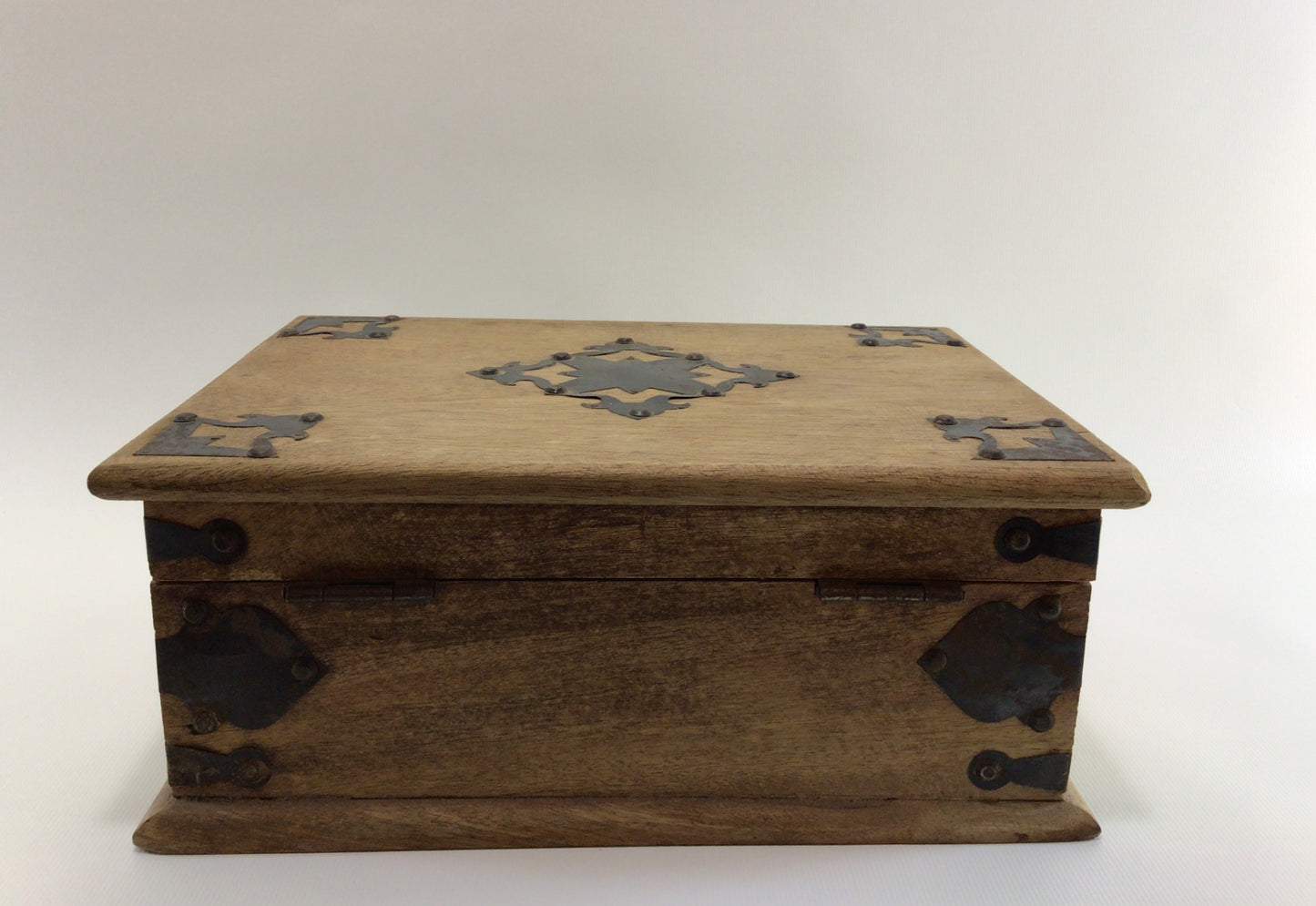 Folk Art Hardwood Tea / Treasure Chest Vintage Handmade 11" Lock Box Storage Container