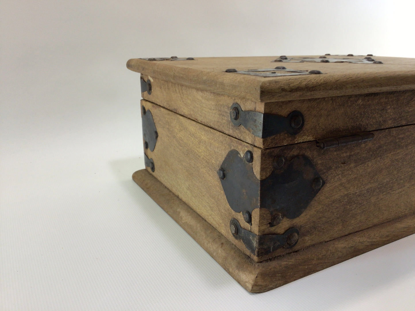 Folk Art Hardwood Tea / Treasure Chest Vintage Handmade 11" Lock Box Storage Container