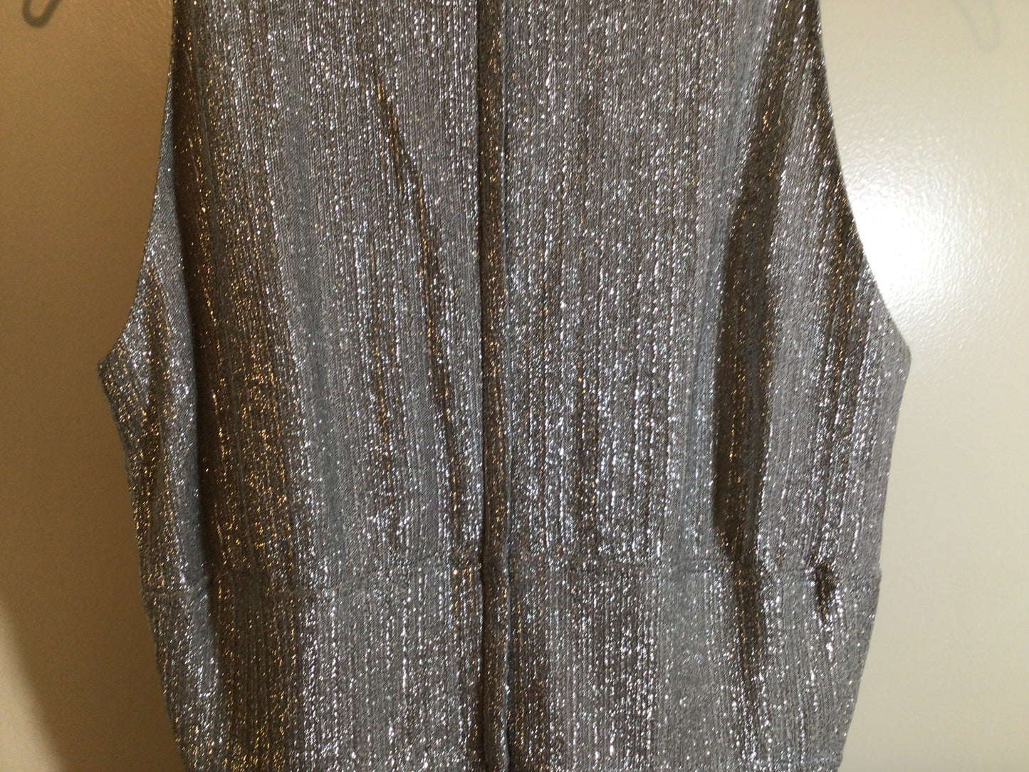 1980s Disco Jumpsuit Metallic Silver Shimmer Bell Bottom Sleeveless Fire House Size Med