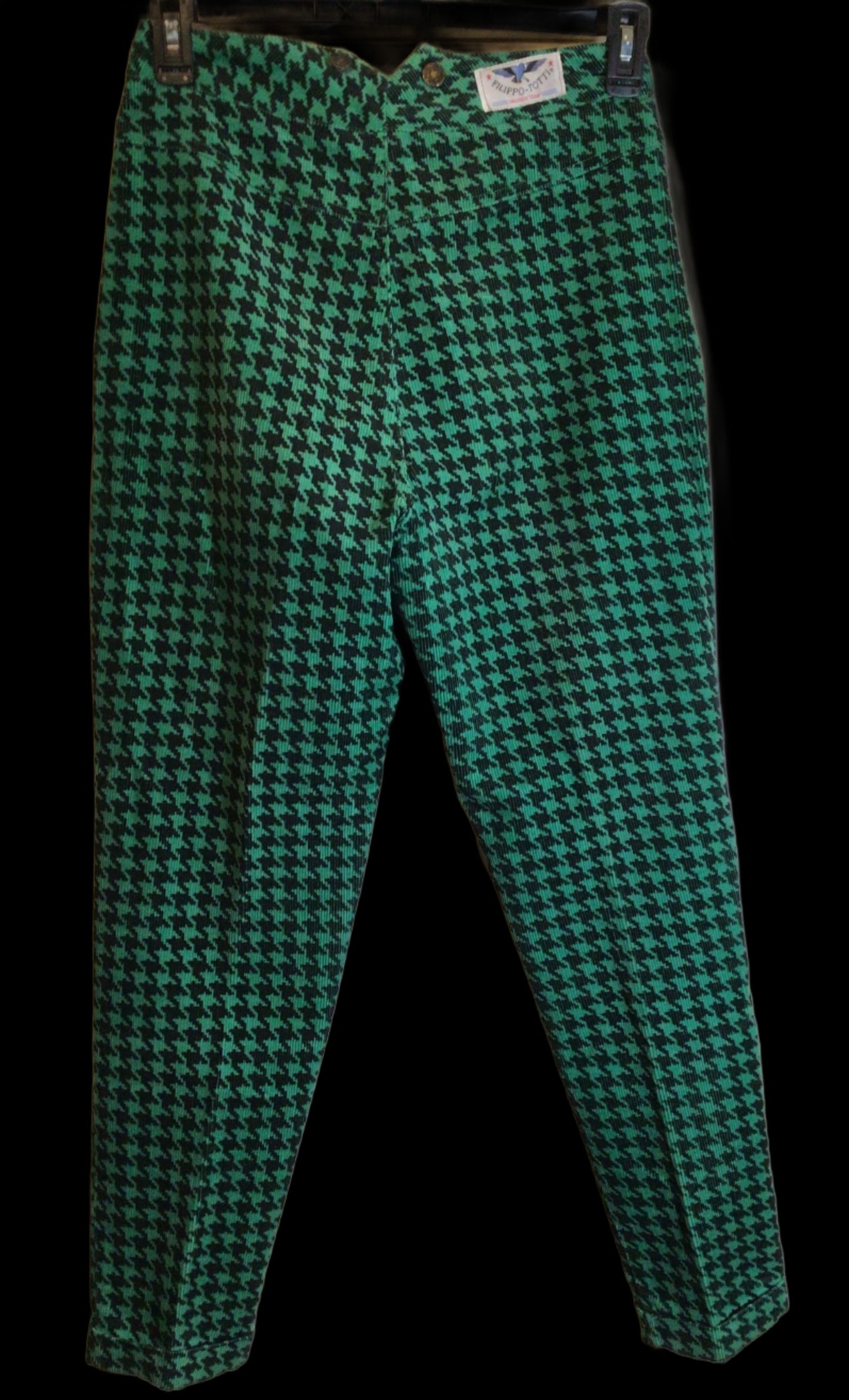 1980s High Waist Pants Teal and Black Houndstooth Corduroy Size 11/12