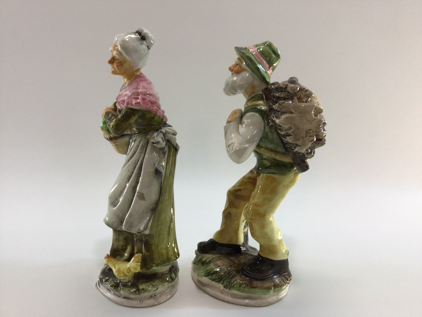 Elderly Man and Woman Gathering Figurines 7" Hand Painted Mid Century Ceramic Home Decor Made in Japan