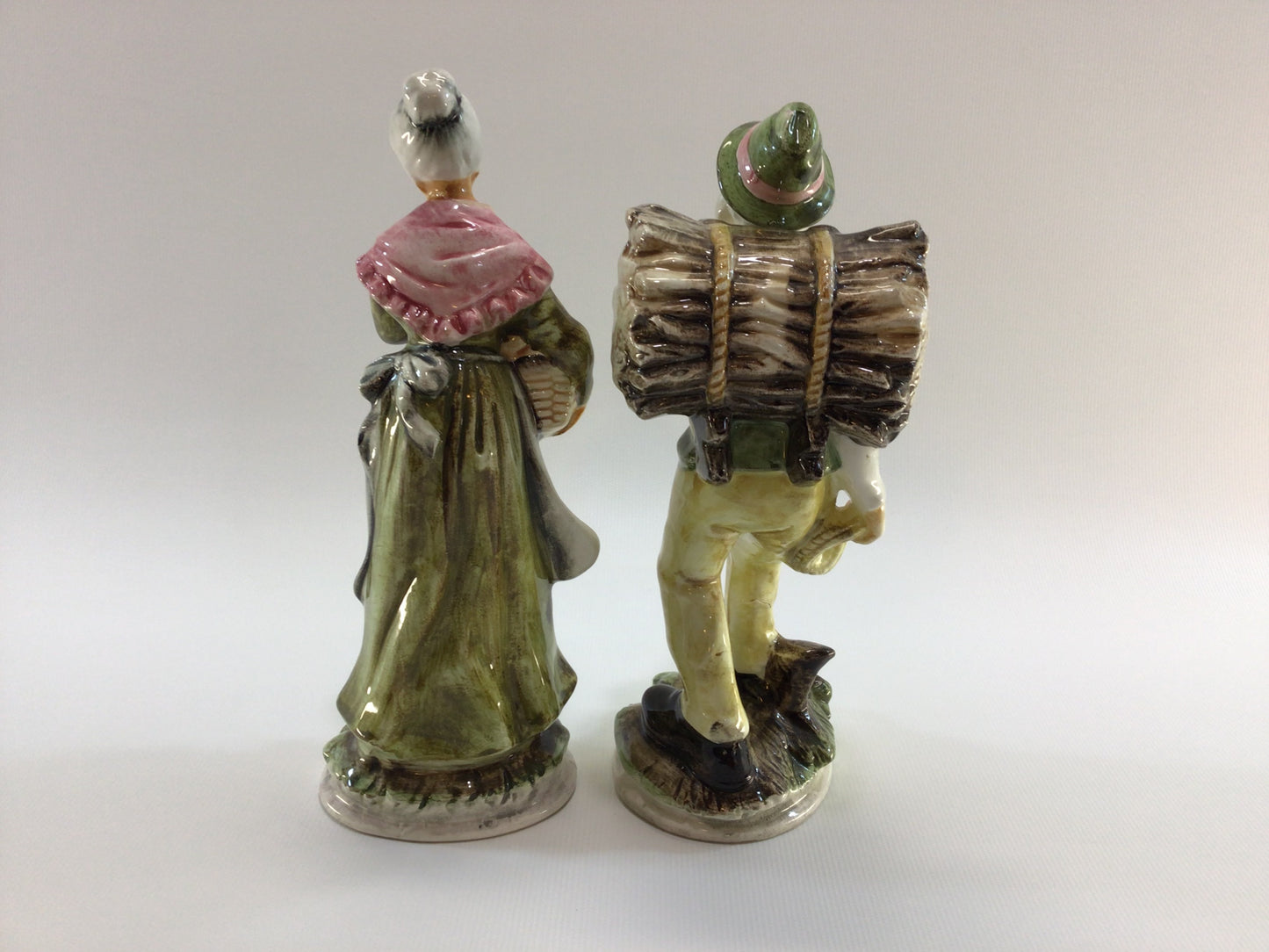 Elderly Man and Woman Gathering Figurines 7" Hand Painted Mid Century Ceramic Home Decor Made in Japan