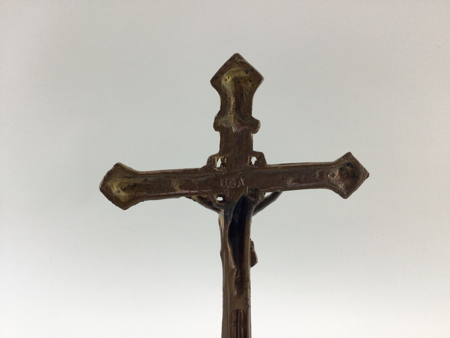 Catholic Last Rites Altar Vintage Spelter Crucifix and Tapered Candlestick Holders