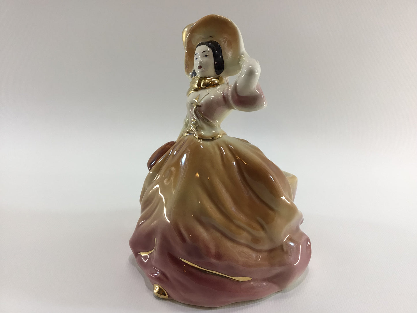 Southern Belle Ceramic Figurine Planter Gold Gilt Highlights 1950s Mid Century Home Decor