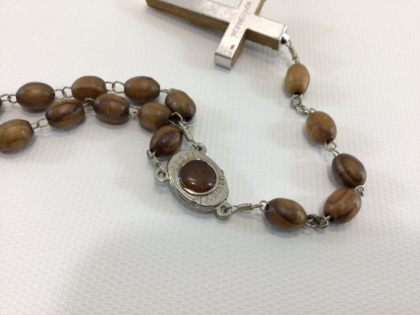 Vintage Wooden Bead Rosary Catholic Religious Prayer Jewelry Marked Terra Jerusalem