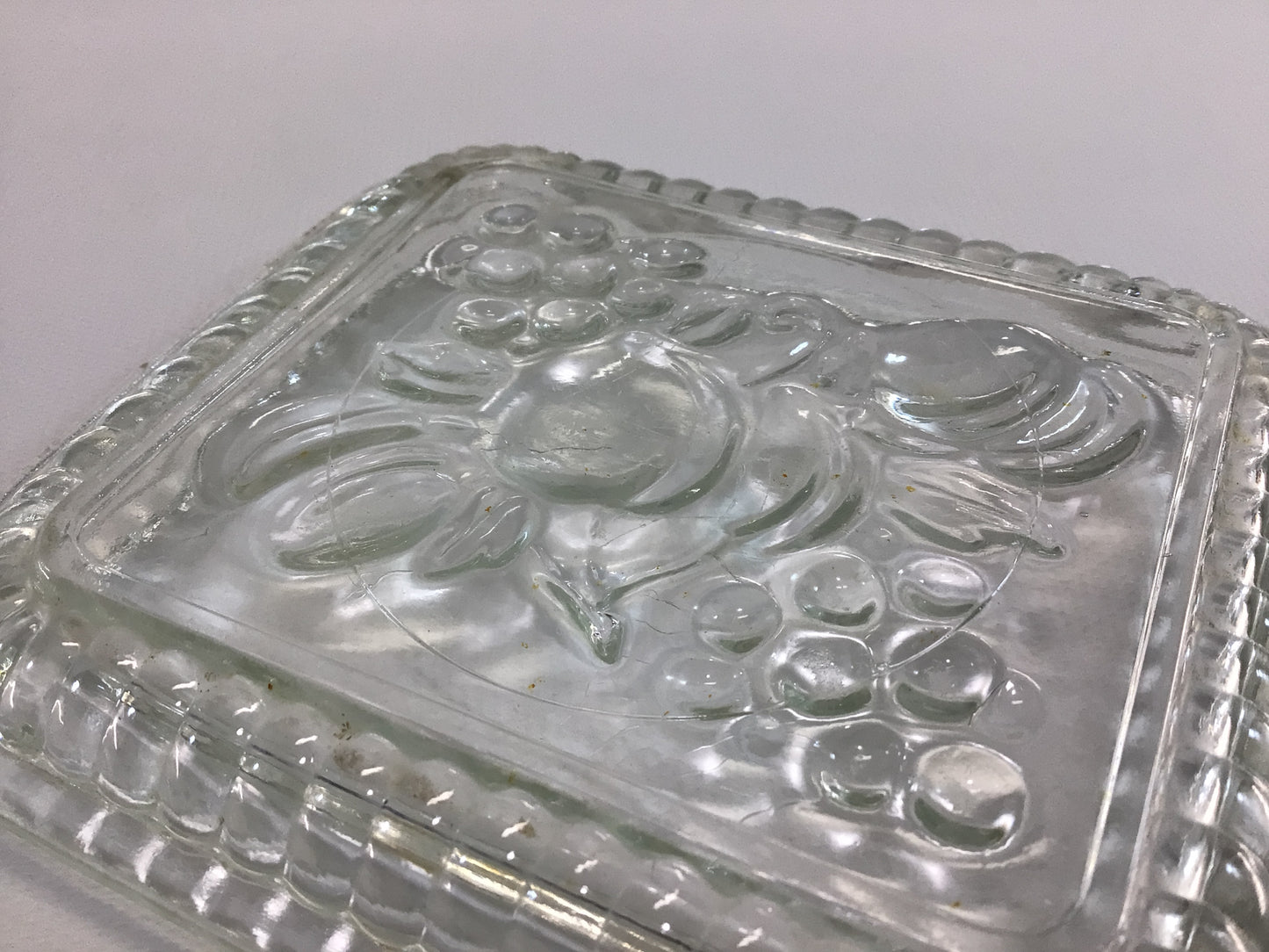 Federal Glass Refrigerator Dish Lid Embossed Fruit Vintage Rectangle Butter Food Storage Container Replacement Part