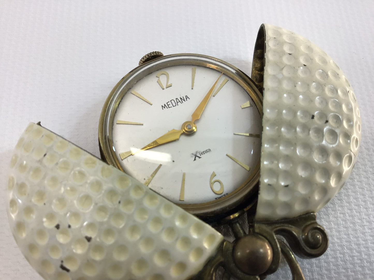 Golf Ball Pocket Watch Vintage Medana Swiss Movement in Butterfly Opening Case Made in Germany