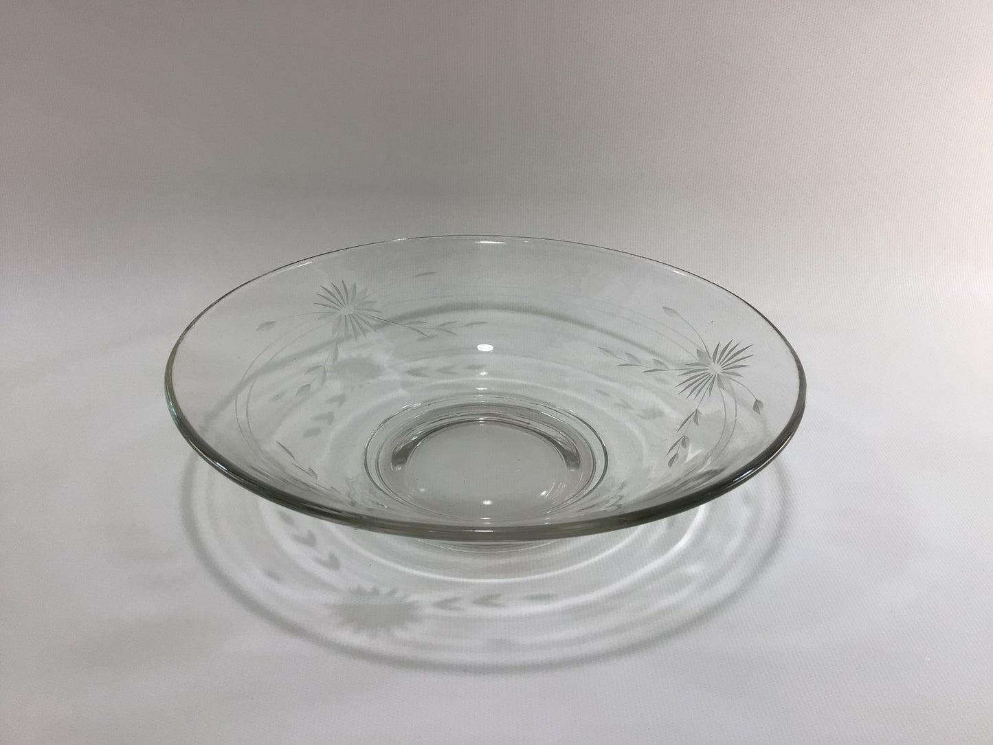 Etched Clear Glass 10" Fruit Bowl Mid Century Home Dining Decor