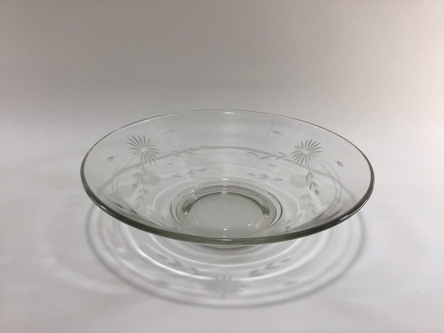 Etched Clear Glass 10" Fruit Bowl Mid Century Home Dining Decor