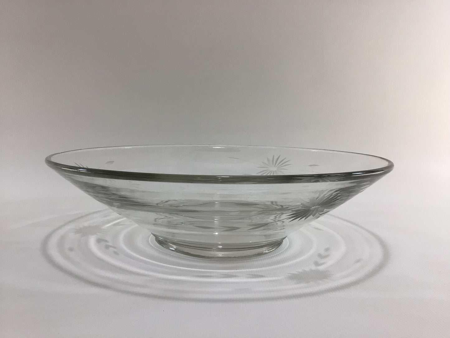 Etched Clear Glass 10" Fruit Bowl Mid Century Home Dining Decor