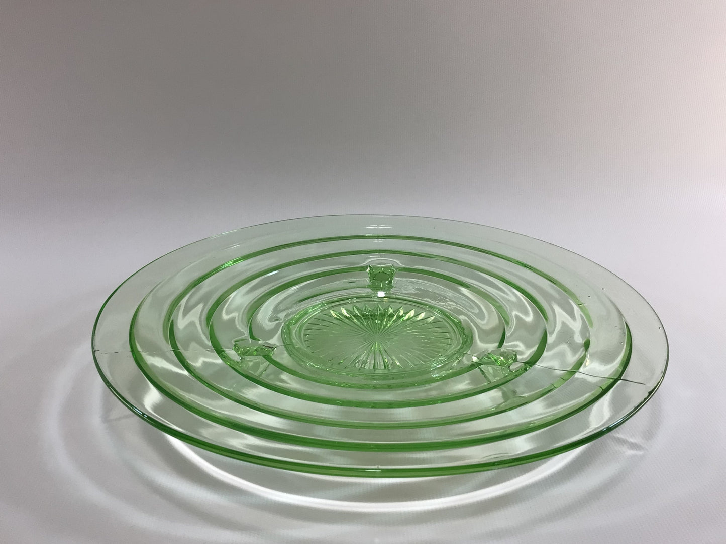 Vaseline Glass 11" Footed Serving Plate Mid Century Home Dining Decor