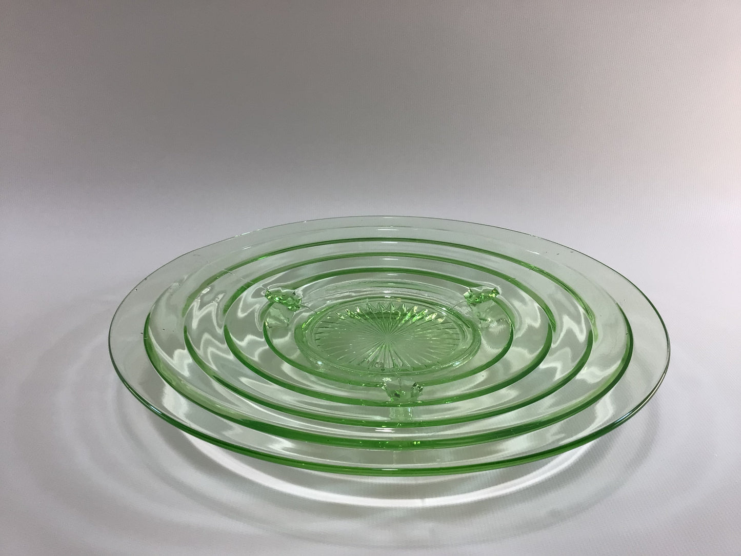 Vaseline Glass 11" Footed Serving Plate Mid Century Home Dining Decor