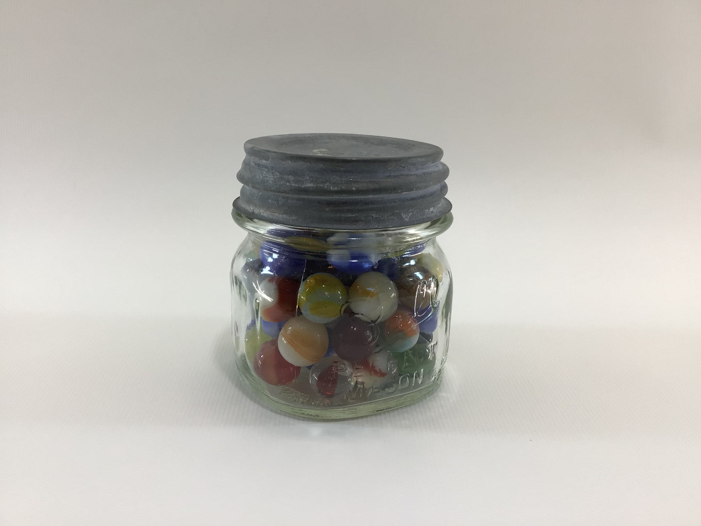 Ball 1/2 Pint Canning Jar Zinc Lid with Assorted Old Toy Glass Marbles Collectible Quality Home Decor