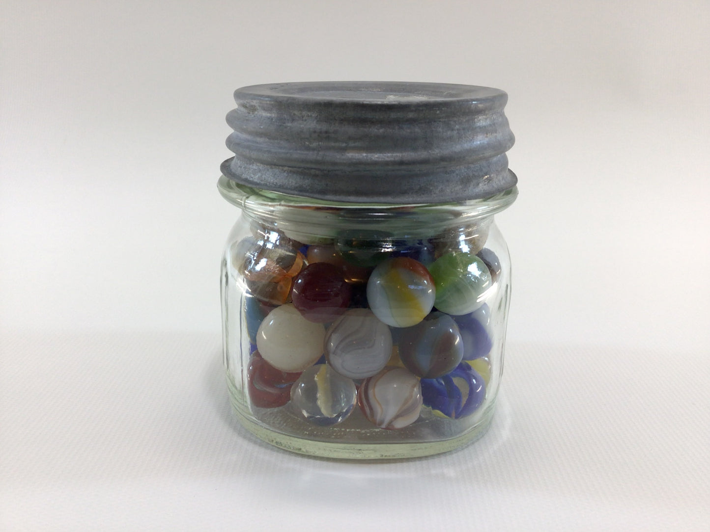 Ball 1/2 Pint Canning Jar Zinc Lid with Assorted Old Toy Glass Marbles Collectible Quality Home Decor