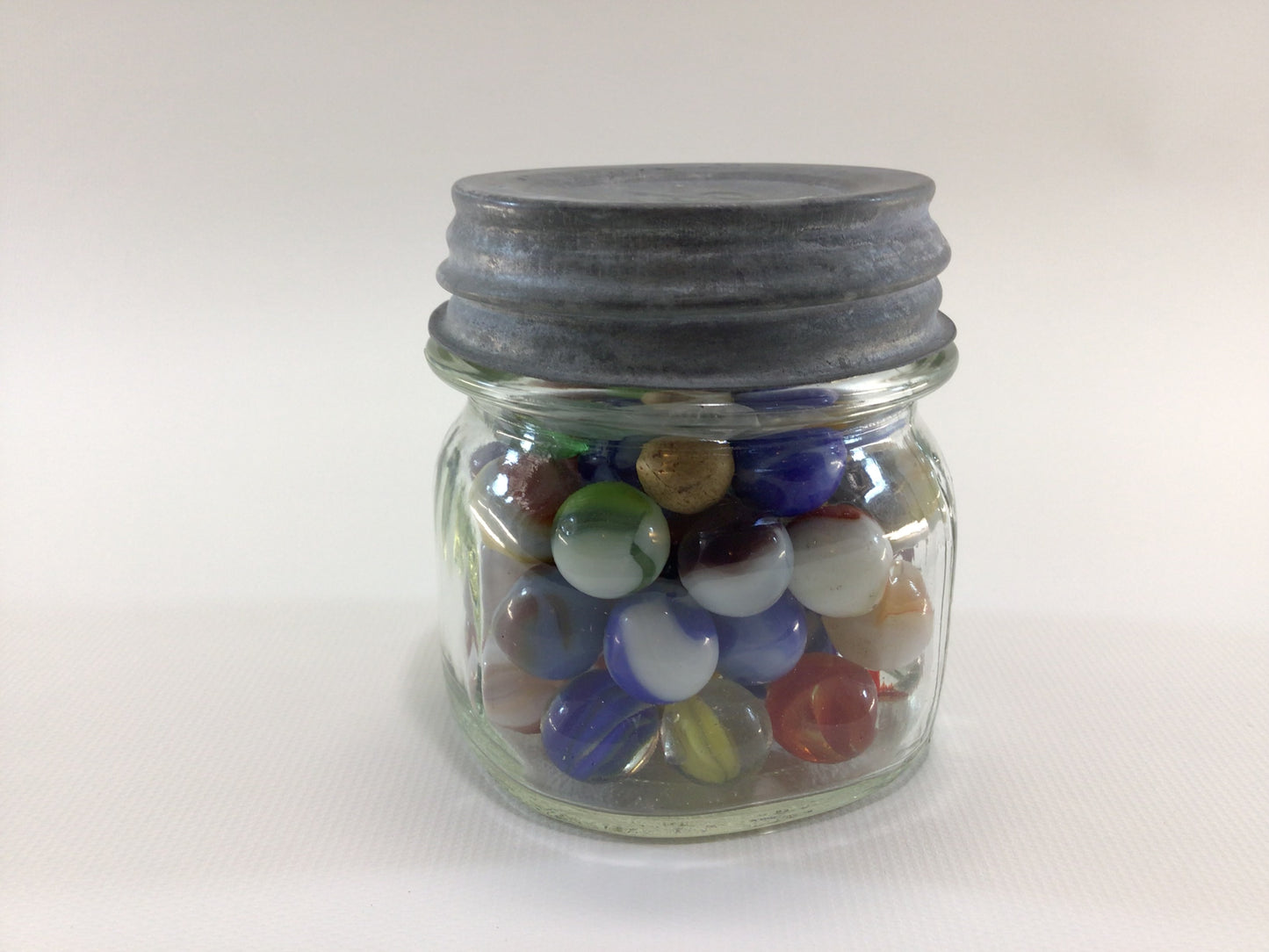 Ball 1/2 Pint Canning Jar Zinc Lid with Assorted Old Toy Glass Marbles Collectible Quality Home Decor