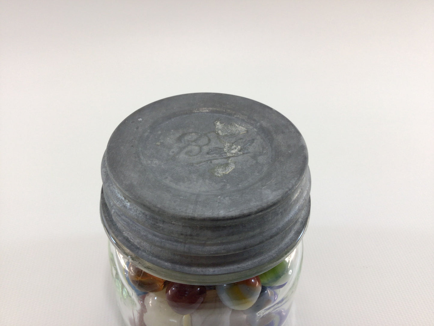 Ball 1/2 Pint Canning Jar Zinc Lid with Assorted Old Toy Glass Marbles Collectible Quality Home Decor