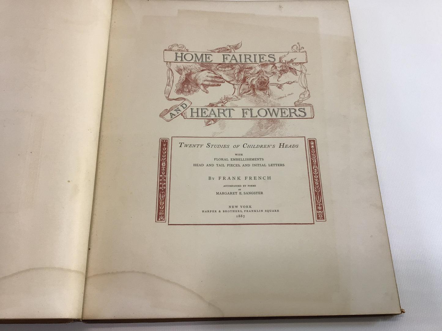 Antique Hardcover Book Home Fairies and Heart Flowers Pub 1887 French and Sangster