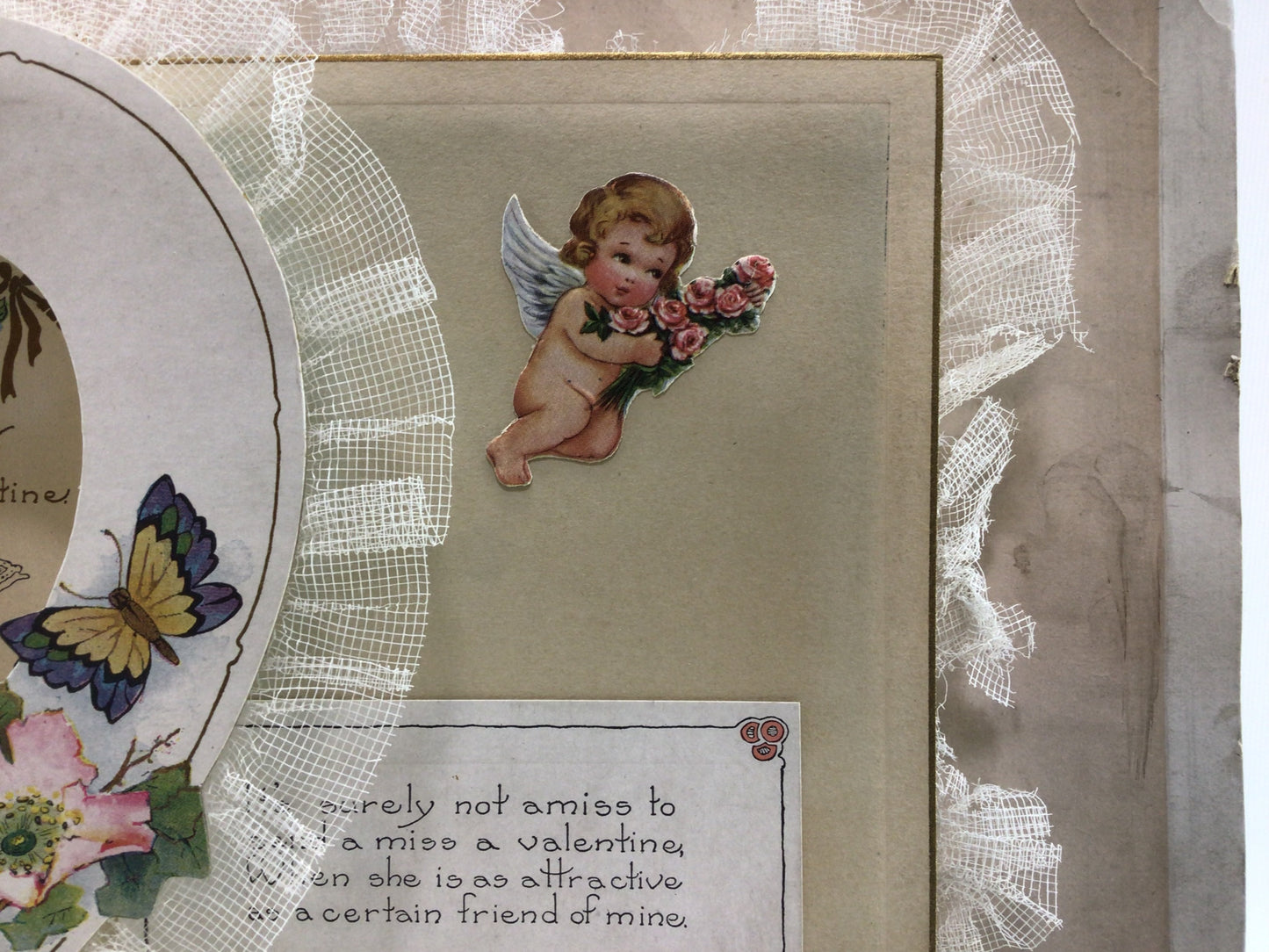 Valentines Day Card Vintage Pop-up / Stand-up Die Cut with Lace Large 14" x 10"