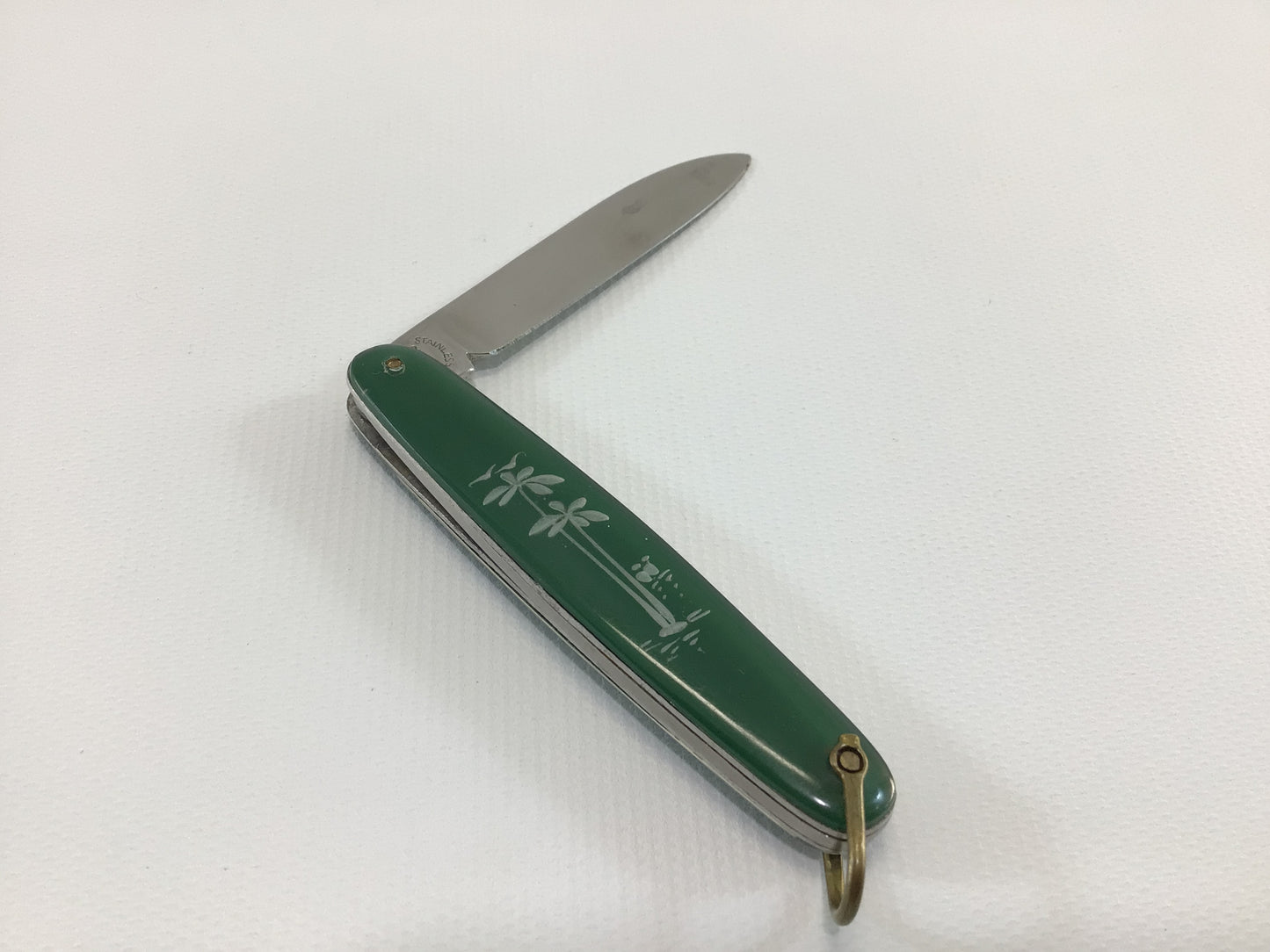 Lark Stainless Steel Single Blade Pocket Knife Vintage Souvenir Tropical Palm Trees Motif