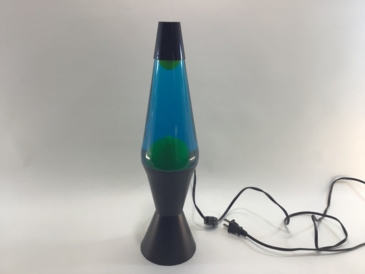 Lava Lamp Blue Yellow Teal Accent Light Black Aluminum Base Mod Kitschy Vintage Home Decor