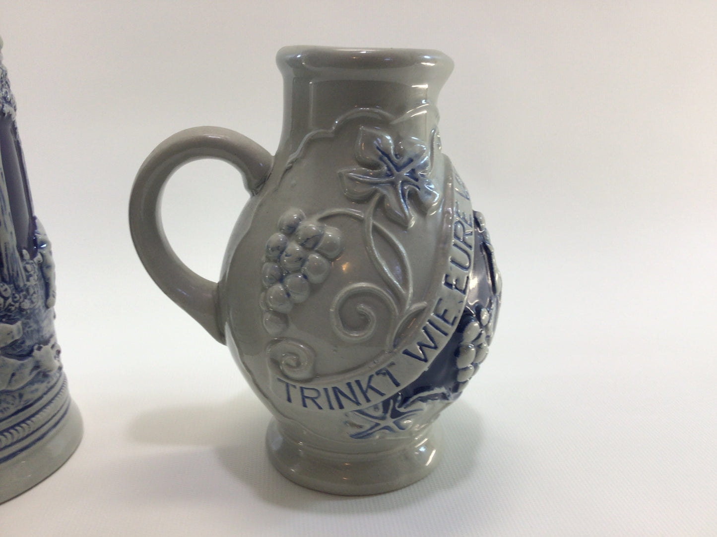 Wine Pitcher and Steins Wick Werke Made in Germany Salt Glaze Stoneware Olde Tavern and Hunting Relief Design