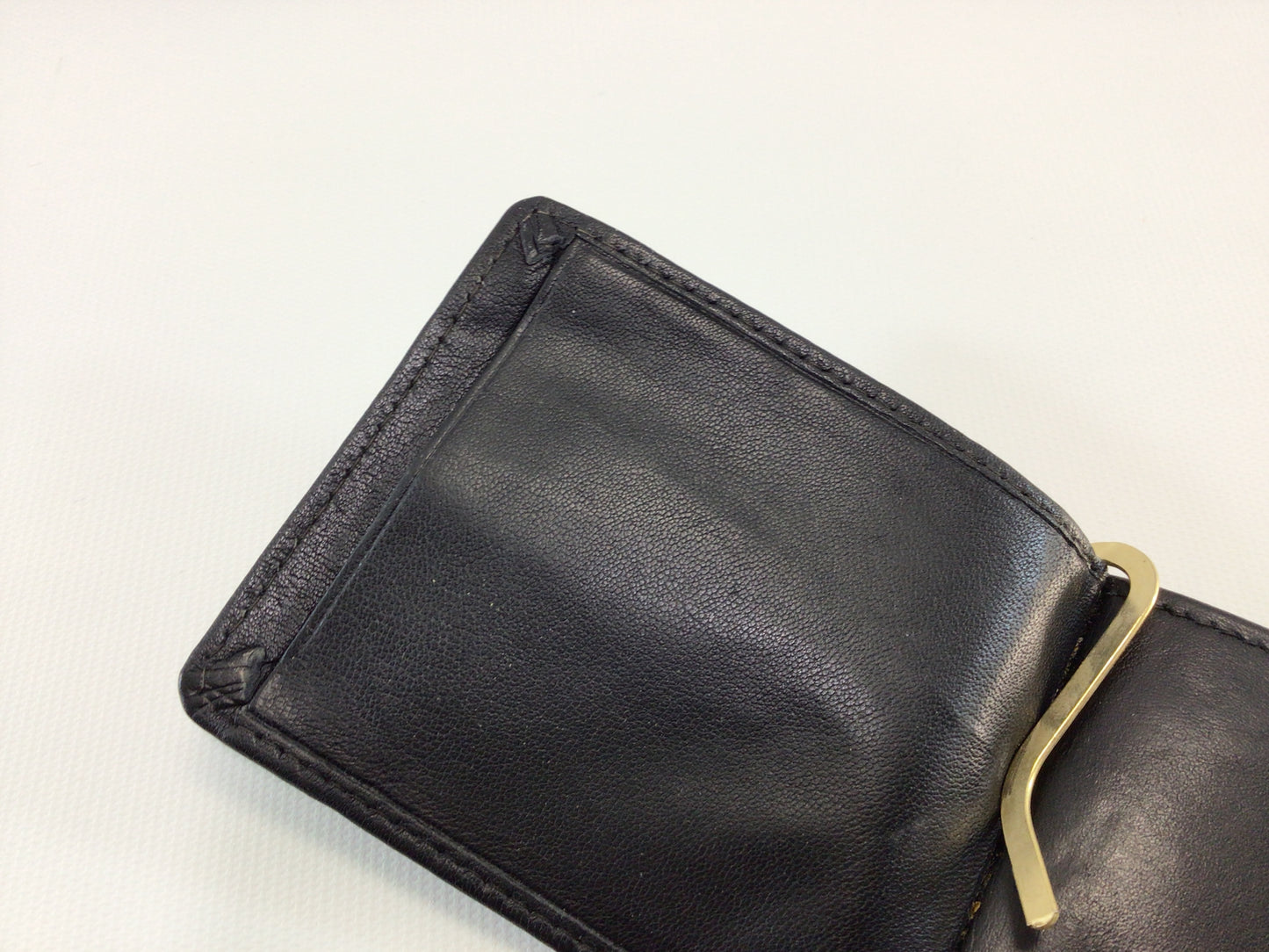 Vintage Black Leather Tri-Fold Money Clip Wallet