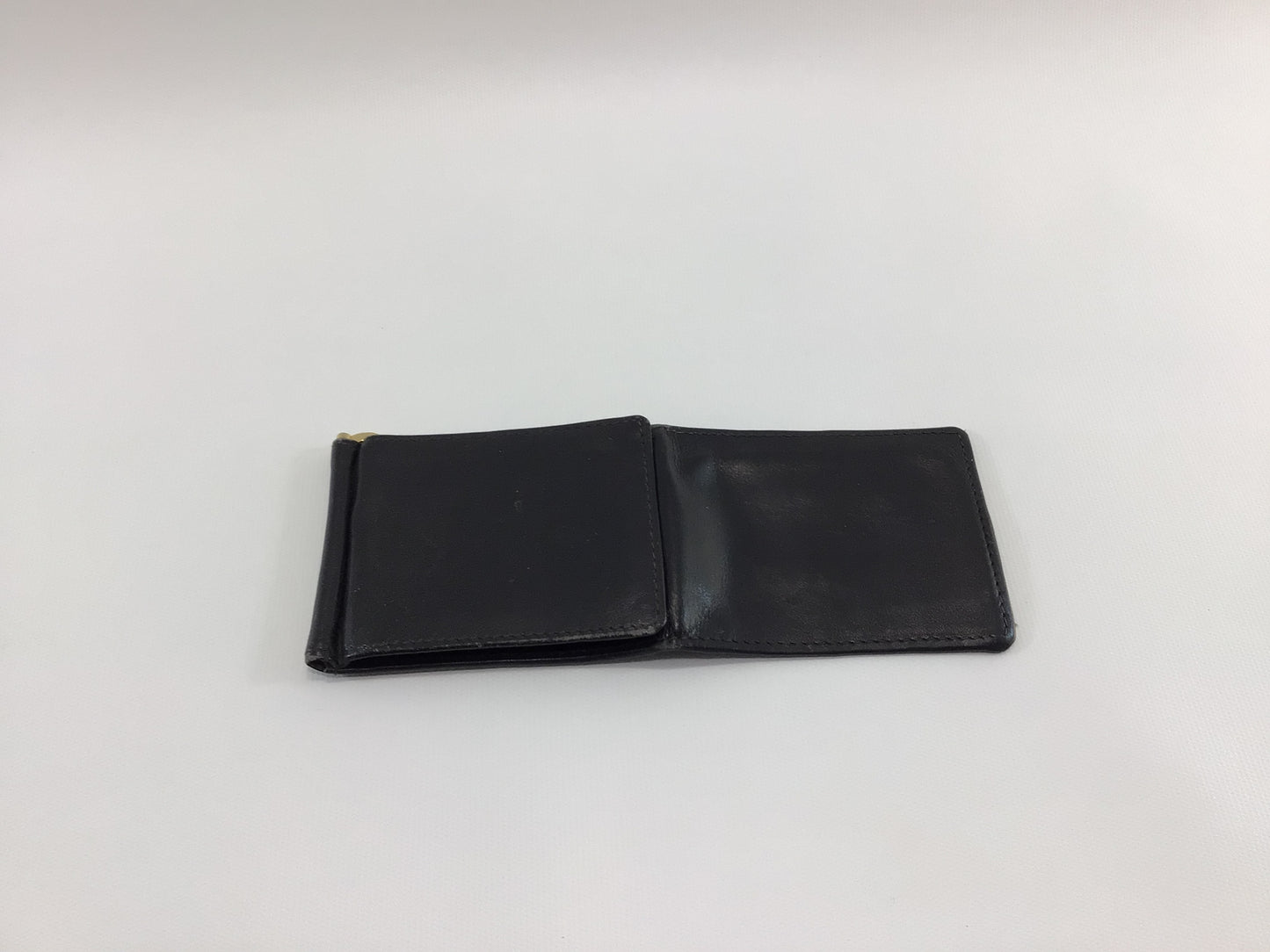 Vintage Black Leather Tri-Fold Money Clip Wallet