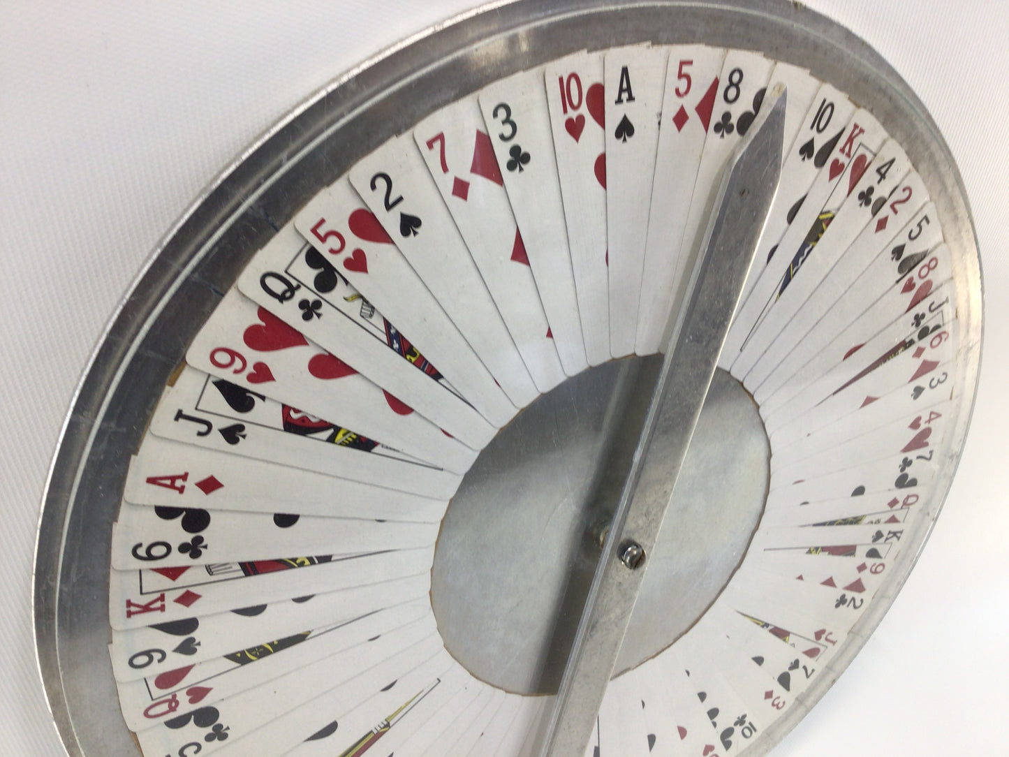 Playing Card Roulette Wheel Spinner 13" Handmade Aluminum Plexiglass Construction Vintage Rustic Home Gaming Device