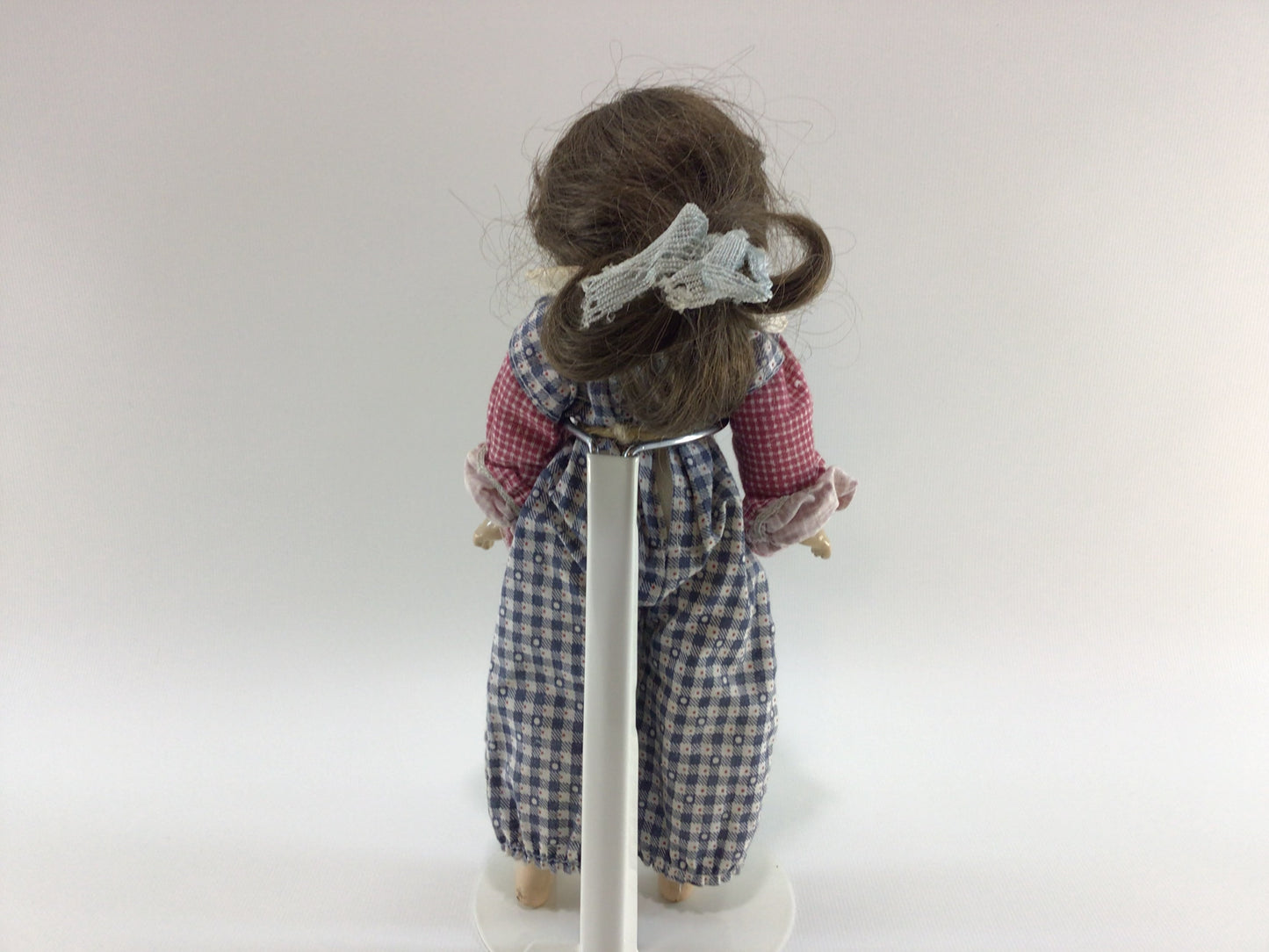 Sleepy Eye Composition Doll Vintage Toy in Handmade Blue and Red Checkered Romper Suit Outfit