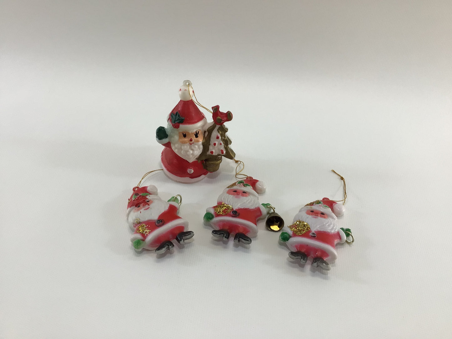 Blow Mold Santa Claus Christmas Tree Ornaments Lot of 4 Vintage Kitschy Holiday Collectibles