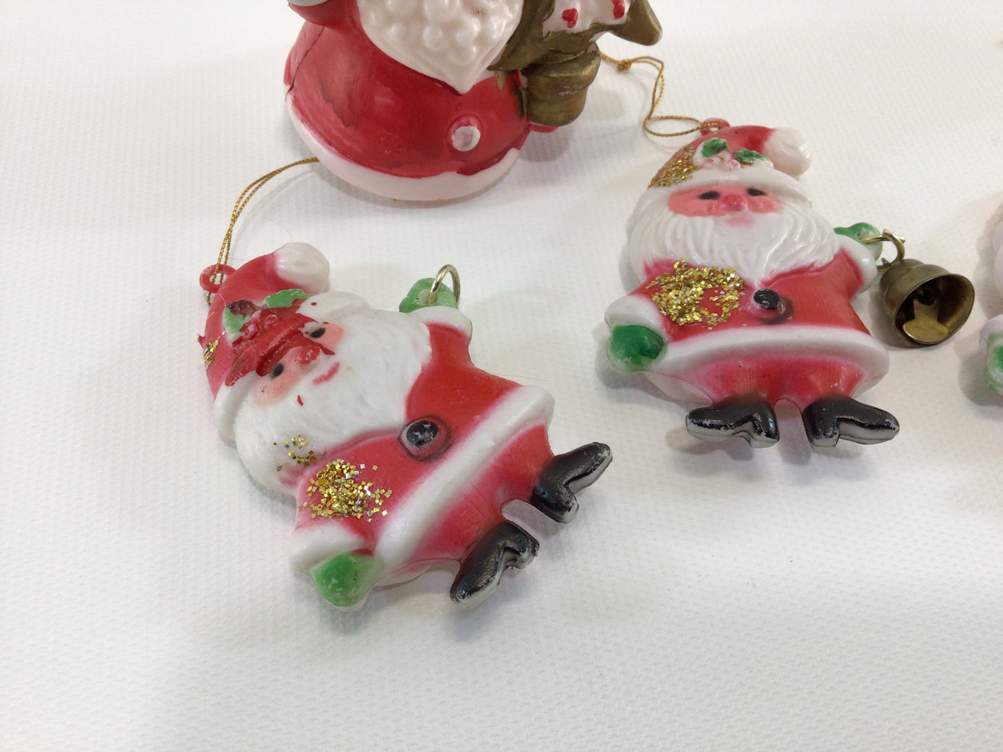 Blow Mold Santa Claus Christmas Tree Ornaments Lot of 4 Vintage Kitschy Holiday Collectibles