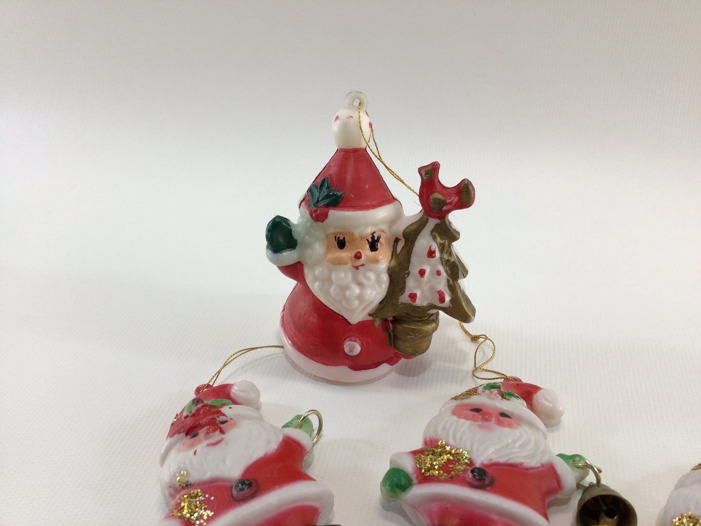 Blow Mold Santa Claus Christmas Tree Ornaments Lot of 4 Vintage Kitschy Holiday Collectibles