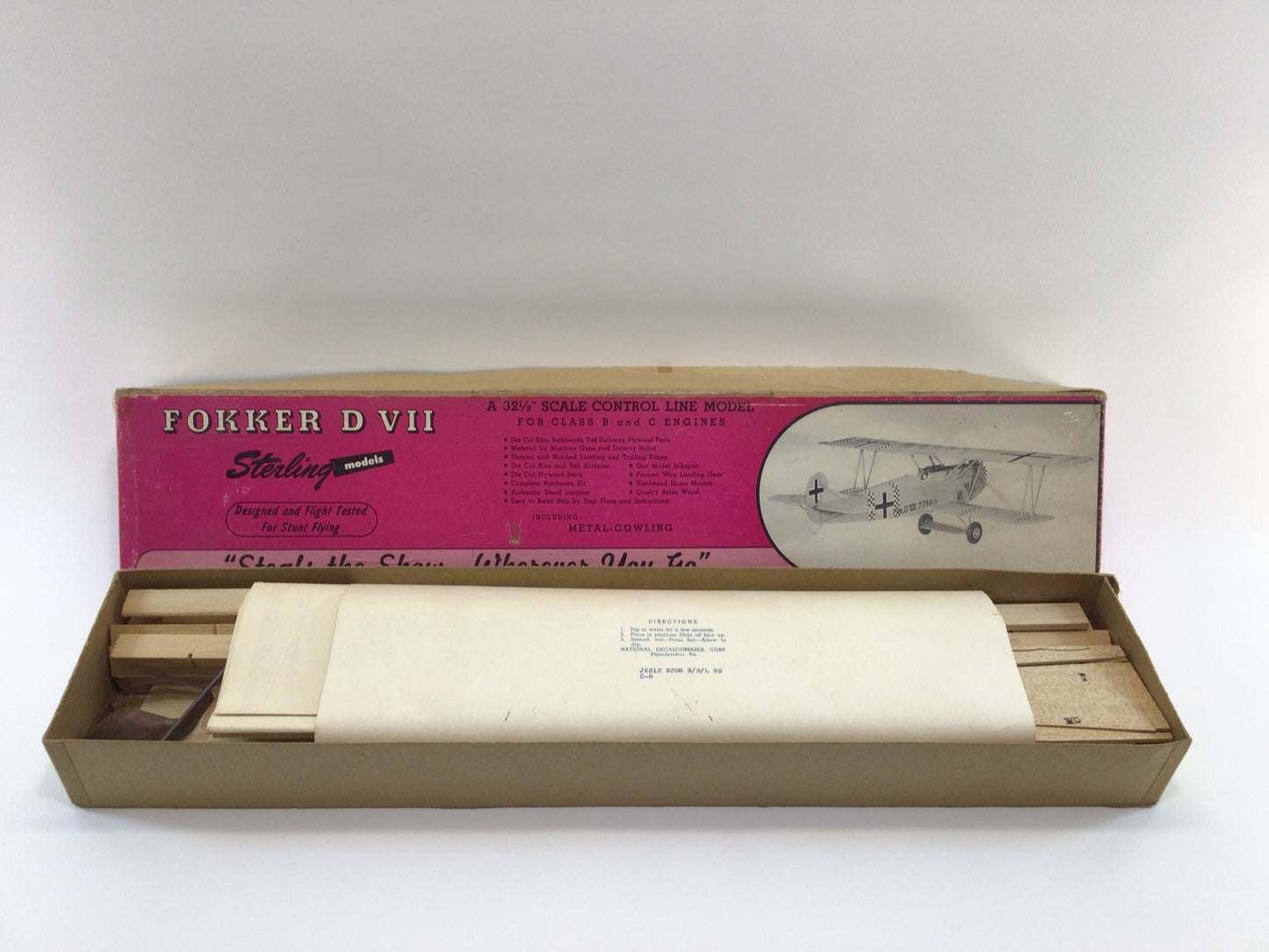 Sterling Models Fokker D VII Vintage Tether Control Airplane Kit 32.5" Scale for Class B and C Engines