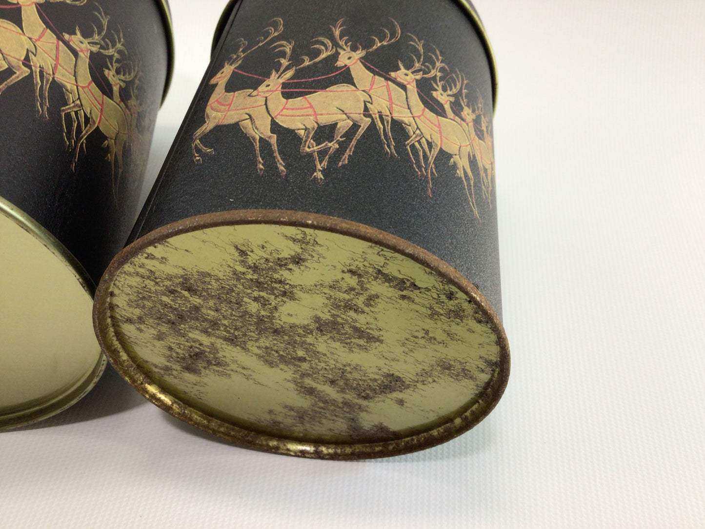 Christmas Eve Nesting 3 Piece Tin Canister Set Vintage Made in Taiwan Holiday Storage Containers