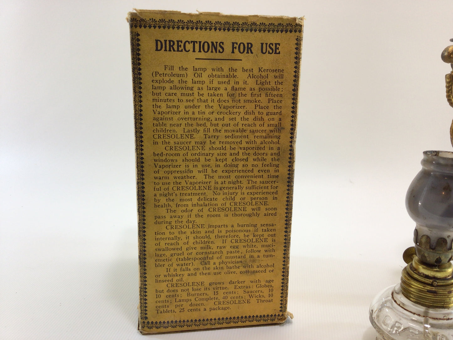 Vapo Cresolene Antique Vaporizer Stand and Box Victorian Medicinal Home Remedies Ephemera