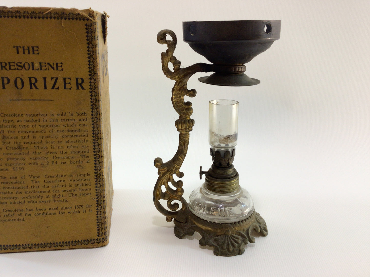 Vapo Cresolene Antique Vaporizer Stand and Box Victorian Medicinal Home Remedies Decor