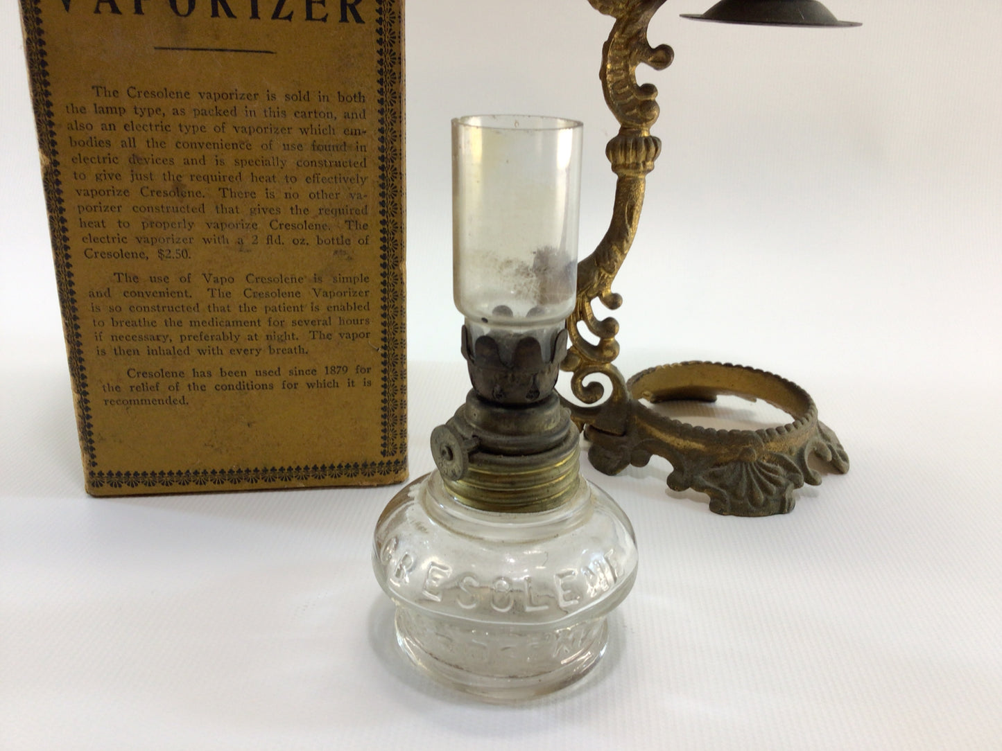 Vapo Cresolene Antique Vaporizer Stand and Box Victorian Medicinal Home Remedies Decor