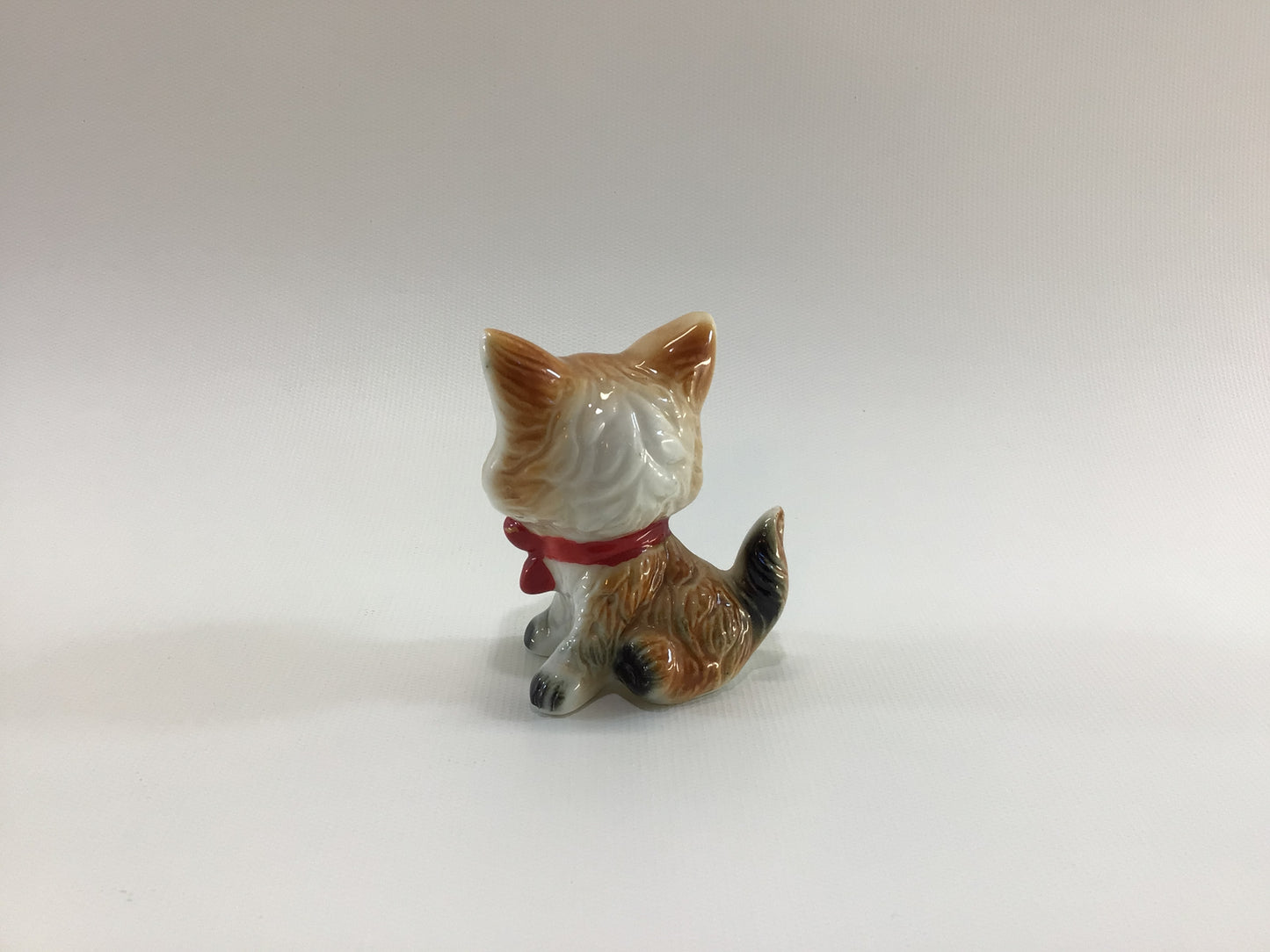 Kitten with Red Bow Miniature Figurine Vintage Ceramic Bone China Kitschy Home Decor