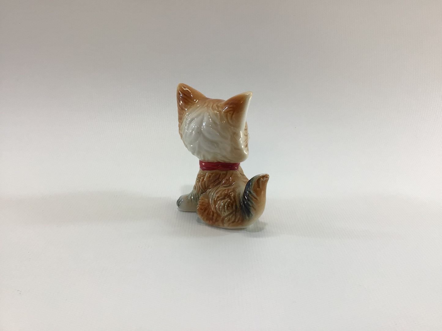 Kitten with Red Bow Miniature Figurine Vintage Ceramic Bone China Kitschy Home Decor