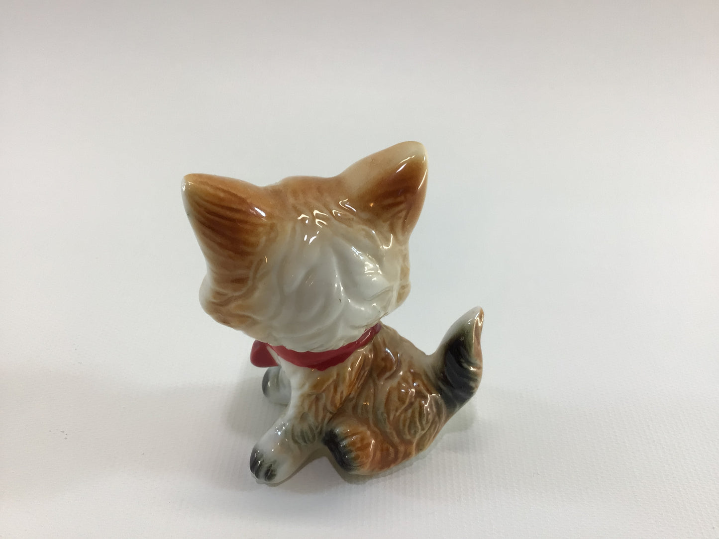 Kitten with Red Bow Miniature Figurine Vintage Ceramic Bone China Kitschy Home Decor