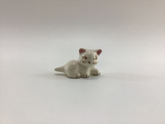 Kitten with Pink Bow Miniature Figurine Vintage Crazed Ceramic Kitschy Home Decor