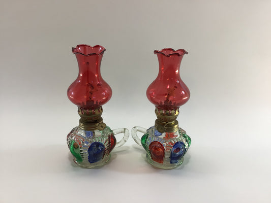 Oil Lamps Miniature Pressed Glass Vintage Boho Style Made in Hong Kong Kitschy Home Decor