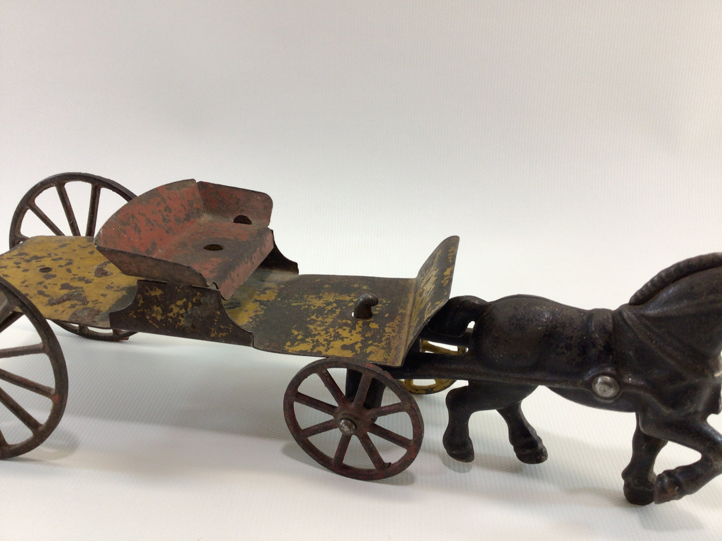 Antique Toy Horse and Buckboard Wagon Cast Iron and Pressed Steel Construction