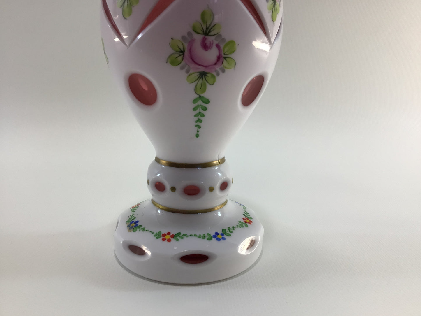 Bohemia Glass 7" Goblet Vase Hand Painted Cut Glass Antique Glassware Made in Czechoslovakia