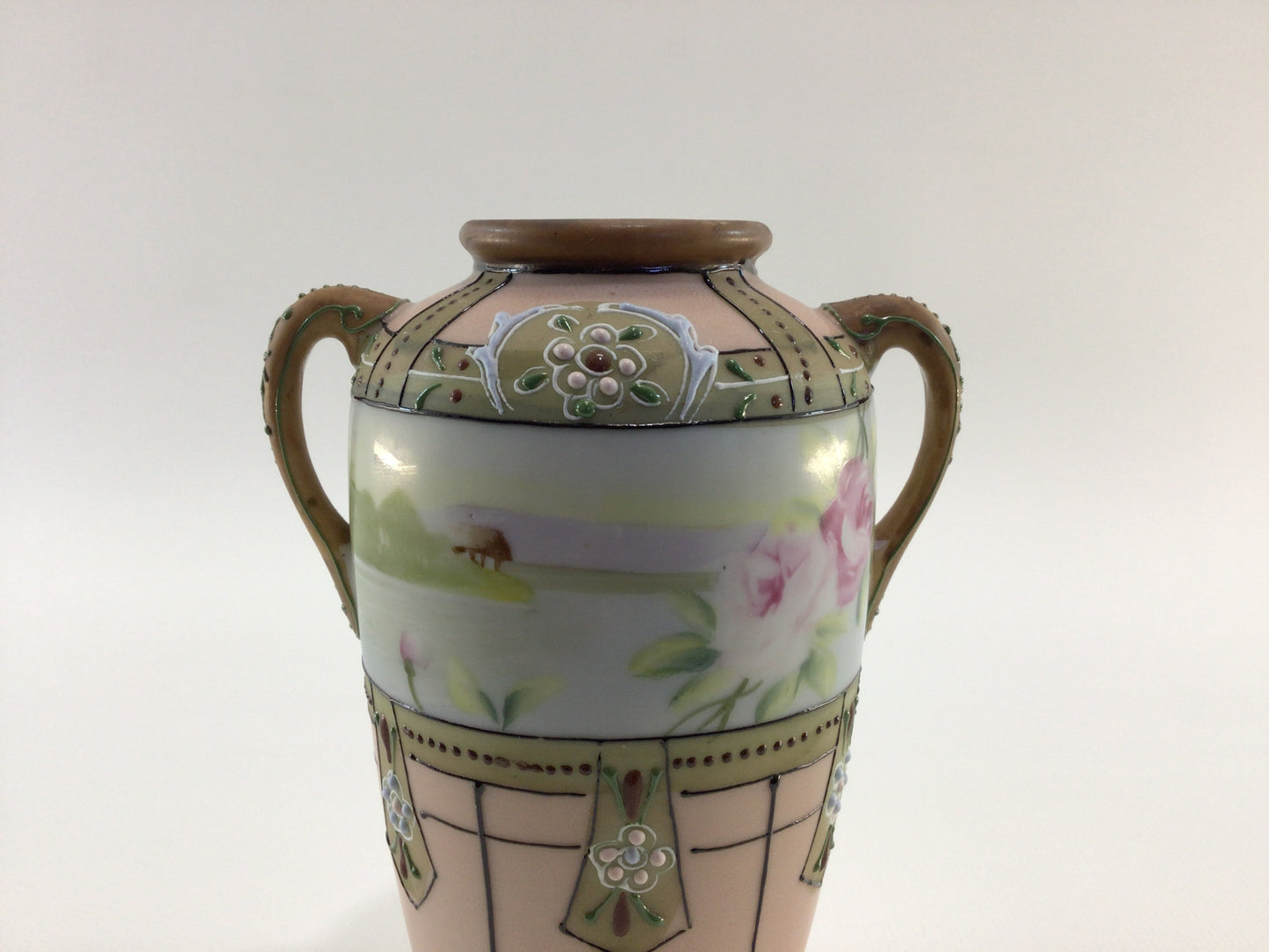 Nippon Porcelain Ceramic 5" Pink Bud Vase with Hand Painted Accents Quality Made Antique Home Decor