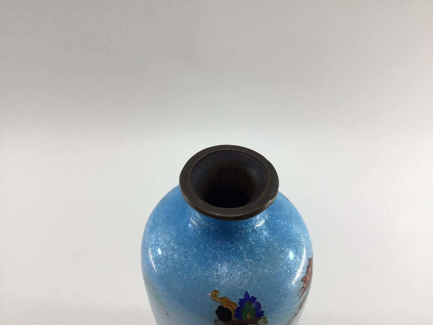 Antique Hand Painted 7" Cloisonne  Brass Bud Vase